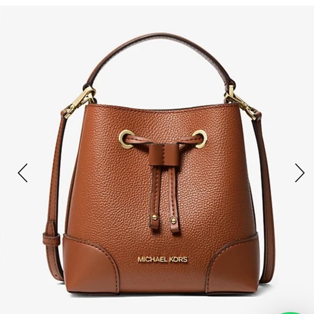 Michael Kors Mercer Small Luggage Pebbled Leather Bucket Crossbody Bag Purse